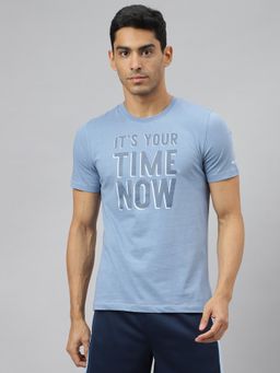 Alcis - Men Faded Denim Blue Graphic Print Soft Touch Regular Fit Athleisure T-Shirt