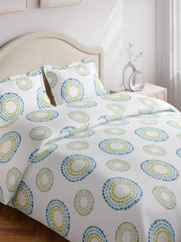 Haus & Kinder - White Radiant Circle Cotton Flat 144 TC Bedsheet with 2 Pillow Covers (King)