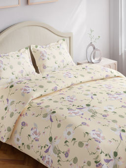 Haus & Kinder - Yellow Bold Floral Cotton Flat 144 TC Bedsheet with 2 Pillow Covers (Double)