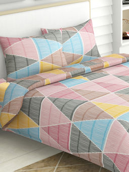 Haus & Kinder - Multi-Color Triangle Cotton Flat 144 TC Bedsheet with 2 Pillow Covers (Double)