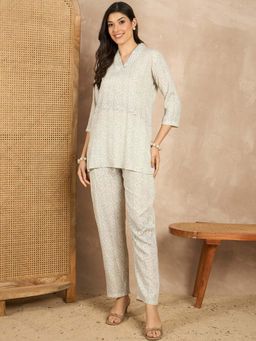 CHETI - Women White Viscose Rayon Co-Ord Set