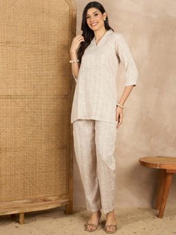 CHETI - Women White Viscose Rayon Co-Ord Set
