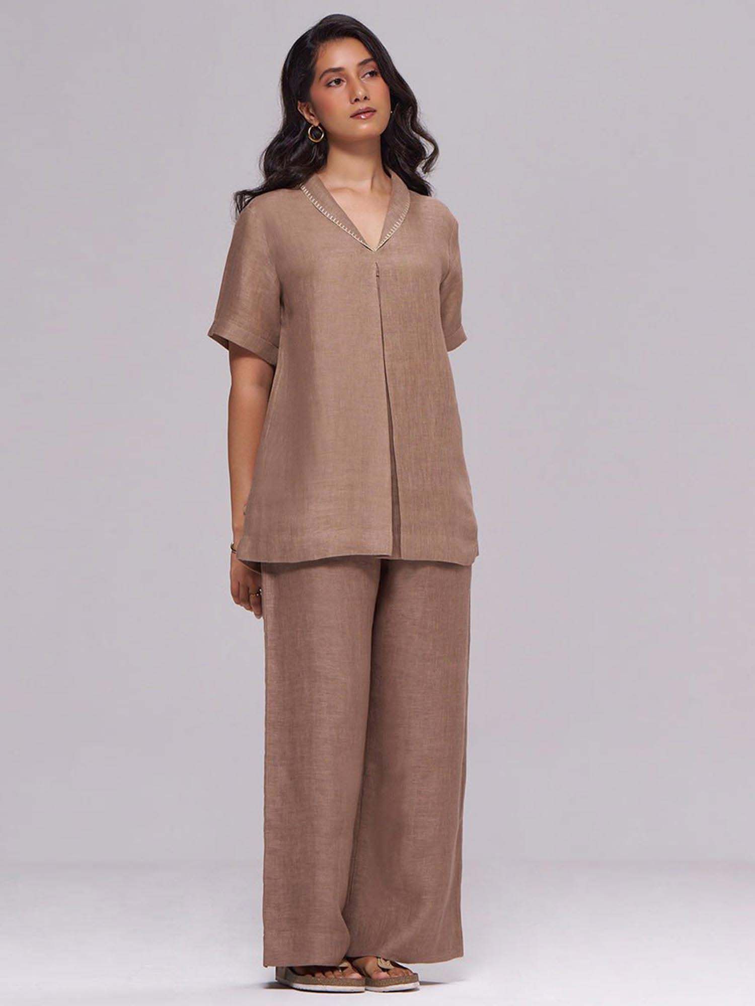 ganga fashions Women Brown Linen Co-Ord Set-picture-13