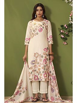 Autumnlane - Women Off White Cotton Linen Kurta with Pant and Dupatta