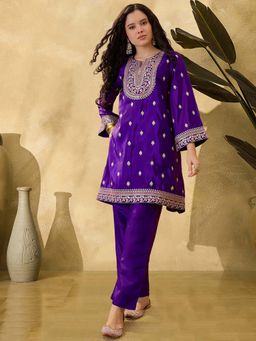 KVS FAB - Women Purple Silk Blend Kurta with Pant