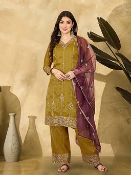 KVS FAB - Women Mustard Silk Blend Kurta with Pant