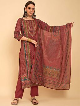 KVS FAB - Women Maroon Rayon Kurta with Pant