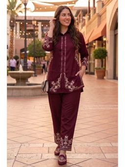Autumnlane - Women Wine Cotton Co-Ord Set