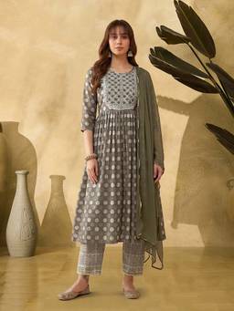 KVS FAB - Women Grey Cotton Kurta with Pant