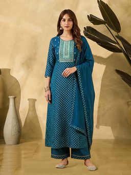 KVS FAB - Women Teal Rayon Kurta with Pant