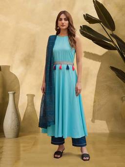 KVS FAB - Women Blue Cotton Kurta with Pant