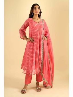 Rangpur - Women Pink Chiffon Kurta with Pant and Dupatta