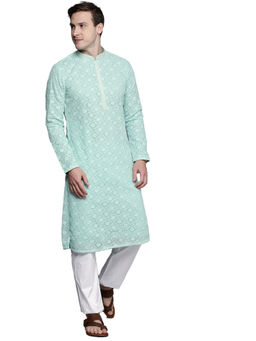 Manyavar - Green Georgette Festive Embroidery Kurta and Pajama (Set of 2)