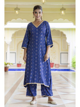 Mokshi - Women Blue Printed Kurta with Palazzo (Set of 2)