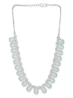 Voylla - American Diamond CZ Silver Plated Brass Necklace with Green Stone (Set of 3)