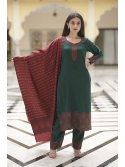 Kidar - Womens Casual Party Wear Unstitched Acrylic Suit Green