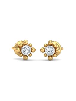 KuberBox - 18K Gold Beaded Circular Diamond Stud Earrings for Women-Girls