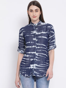 CRIMSOUNE CLUB - Women Blue Printed Shirt