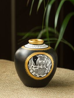 ExclusiveLane - 'Round Matka' Vase With Intricate Madhubani Hand-Painting In Terracotta (5 Inches)