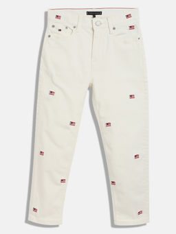 Tommy Hilfiger - Boys Off White Embroidered Jeans