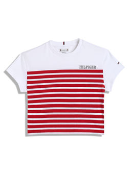 Tommy Hilfiger - Girls Striped Relaxed Fit Cotton T-Shirt Red