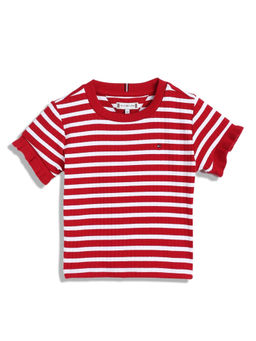 Tommy Hilfiger - Girls Striped Slim Fit Cotton T-Shirt Red