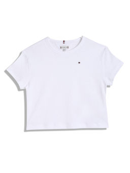 Tommy Hilfiger - Girls Solid Relaxed Fit Linen T-Shirt White