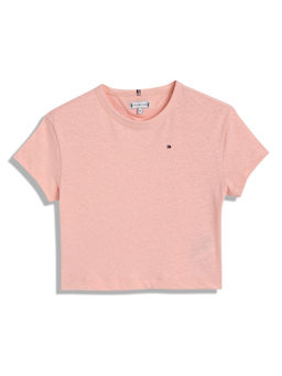 Tommy Hilfiger - Girls Solid Relaxed Fit Linen T-Shirt Pink