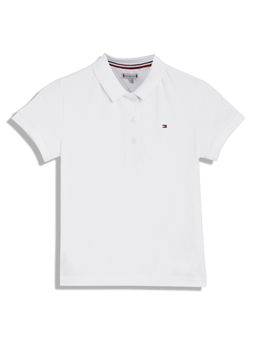 Tommy Hilfiger - Girls Solid Regular Fit Cotton Polo T-Shirt White