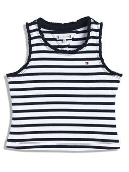 Tommy Hilfiger - Girls Striped Slim Fit Cotton Blue Top