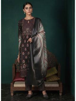 Libas - Women Kurta and Trousers with Dupatta Charcoal (Set of 3)