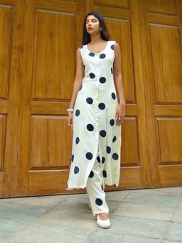 Libas - Off White Polka Dots Printed A-Line Co-Ord Set