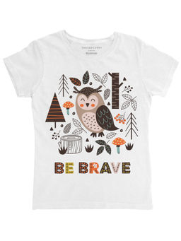 THREADCURRY - Brave Like An Owl Girls Graphic Printed T-Shirt - White