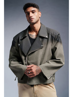 FREAKINS - Midnight Sage Green Mens Oversized Denim Jacket