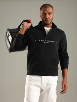 Tommy Hilfiger - Men Black Embroidered Logo Regular Fit Cotton Sweatshirt
