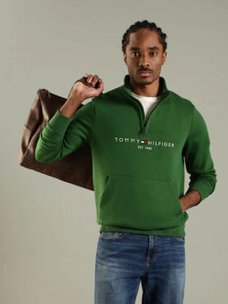 Tommy Hilfiger - Men Green Embroidered Logo Regular Fit Cotton Sweatshirt