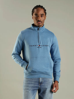 Tommy Hilfiger - Men Blue Embroidered Logo Regular Fit Cotton Sweatshirt
