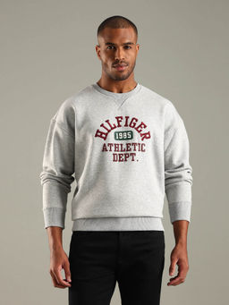 Tommy Hilfiger - Men Grey Typographic Regular Fit Cotton Sweatshirt