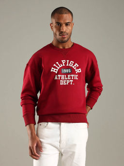 Tommy Hilfiger - Men Red Typographic Regular Fit Cotton Sweatshirt