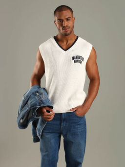 Tommy Hilfiger - Men White Embroidered Regular Fit Cotton Sweatshirt