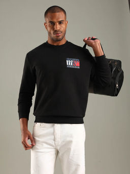 Tommy Hilfiger - Men Black Logo Regular Fit Cotton Sweatshirt