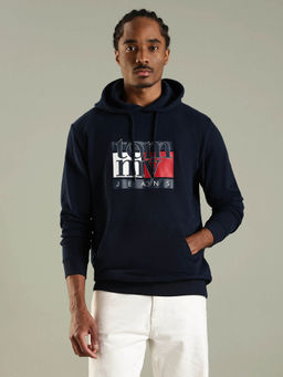 Tommy Hilfiger - Men Navy Blue Logo Regular Fit Cotton Sweatshirt