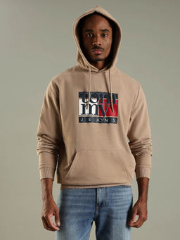 Tommy Hilfiger - Men Beige Logo Regular Fit Cotton Sweatshirt