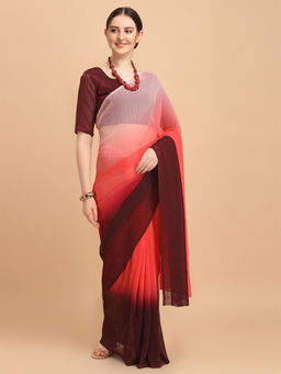 Amrutam Fab - Womens Padding Georgette Pleated Red Saree With Unstitched Blouse Piece