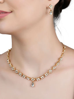 Lilly & Sparkle - Gold Toned Crystal Studded Necklace with Dangler Earrings (Set of 2)