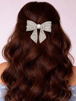 OOMPH - Women White Crystal Butterfly Bow Hair Clip
