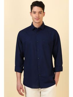 Allen Solly - Men Navy Blue Solid Full Sleeves Casual Shirt