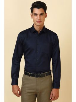 Allen Solly - Men Navy Blue Solid Full Sleeves Formal Shirt