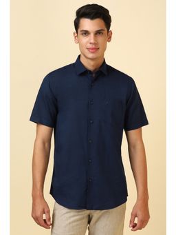 Allen Solly - Men Navy Blue Solid Half Sleeves Casual Shirt