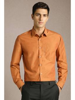 Louis Philippe - Men Orange Solid Full Sleeves Formal Shirt